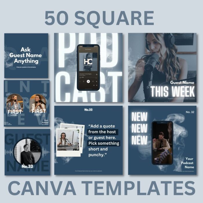50 Square Podcast Canva Templates for Social Media